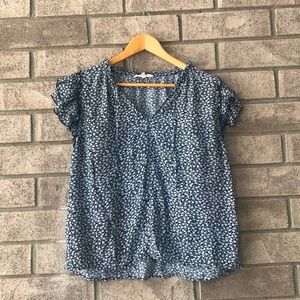 Floral Black And White Blouse With ruffled Sleeve